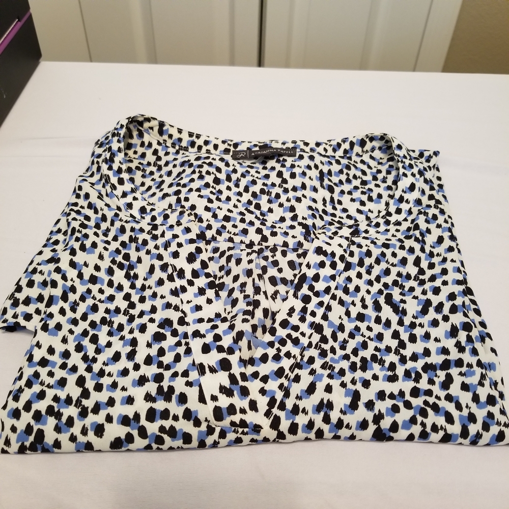 Adrianna Papell V Neck Long Sleeve Size 2X White/Black/Blue Pattern - Picture 12 of 12